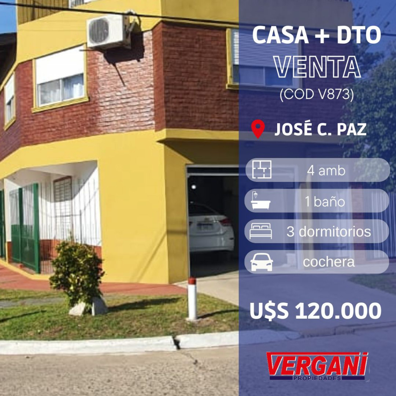 CASA + DTO 2 AMB EN JOSÉ C. PAZ - COD V73
